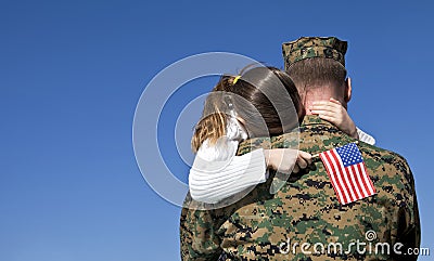 Military Father and Daughter Reunited Stock Photo