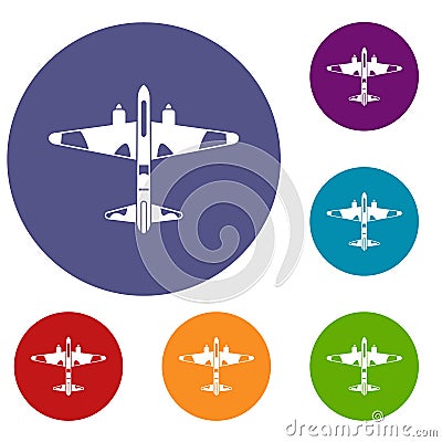 Military fighter aircraft icons set Vector Illustration