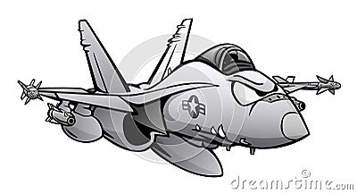 Military Fighter Attack Jet Airplane Cartoon Isolated Vector Illustration Vector Illustration