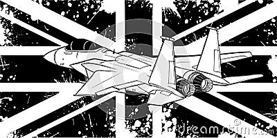 draw in black and white of Military fighter jets with england flag vector illustration Vector Illustration