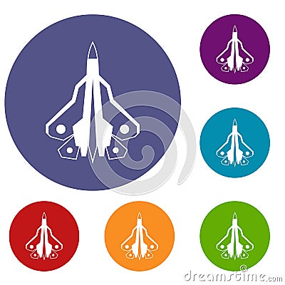 Military fighter plane icons set Vector Illustration