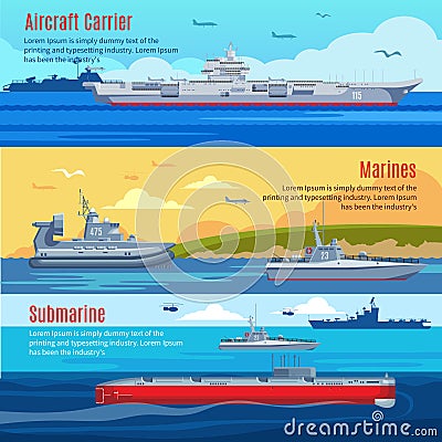 Military Fleet Horizontal Banners Vector Illustration