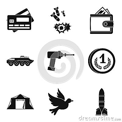 Military force icons set, simple style Vector Illustration