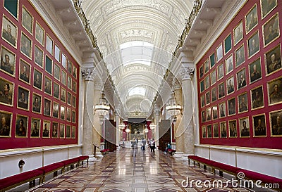 Military gallery with portraits of Russian generals, participants in the war against Napoleon in 1812 Editorial Stock Photo