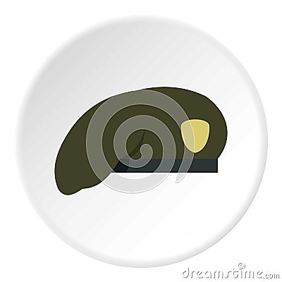 Military green beret icon, flat style Vector Illustration