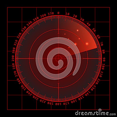 Military green radar screen with target. Futuristic HUD interface. Stock vector illustration. Vector Illustration