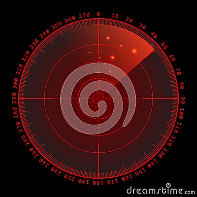 Military green radar screen with target. Futuristic HUD interface. Stock vector illustration. Vector Illustration