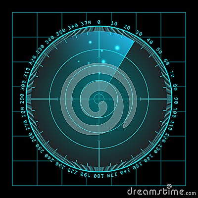 Military green radar screen with target. Futuristic HUD interface. Stock vector illustration. Vector Illustration