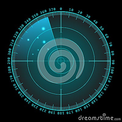 Military green radar screen with target. Futuristic HUD interface. Stock vector illustration. Vector Illustration