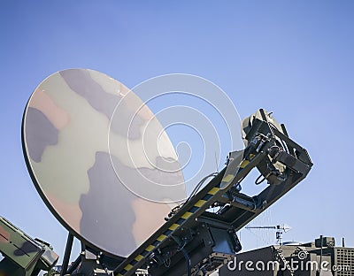 Military ground satellite antenna Stock Photo