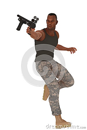 Military guy in action pose Stock Photo