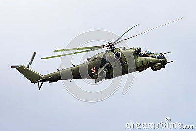 Military helicopter at air base. Air force flight operation. Aviation and aircraft. Air defense. Military industry. Fly and flying Editorial Stock Photo