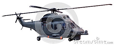 Military helicopter isolated white background Stock Photo