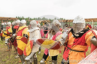 Military and historical festival. Reconstruction. Knight Editorial Stock Photo