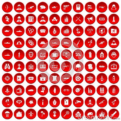 100 military icons set red Vector Illustration