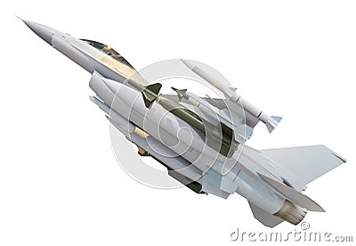 Military jet plane with full weapon missile isolated on white Stock Photo
