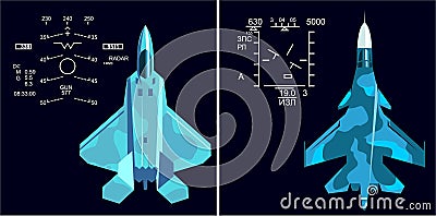 Military jets aircraft f-22 and su-34 HUD Stock Photo