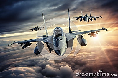 Military jets a fighting in the sky Stock Photo