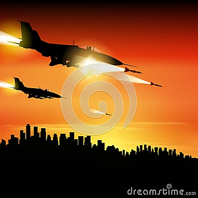 Military jets fired a missiles Vector Illustration