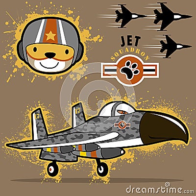 Military jets with funny pilot cartoon Vector Illustration
