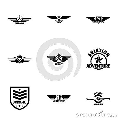 Military label icons set, simple style Stock Photo