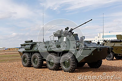 Military machines, cars and tanks on the exhibition Editorial Stock Photo