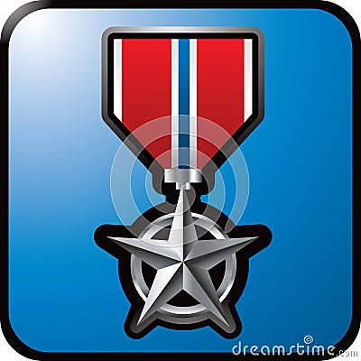 Military medal on blue web button Vector Illustration