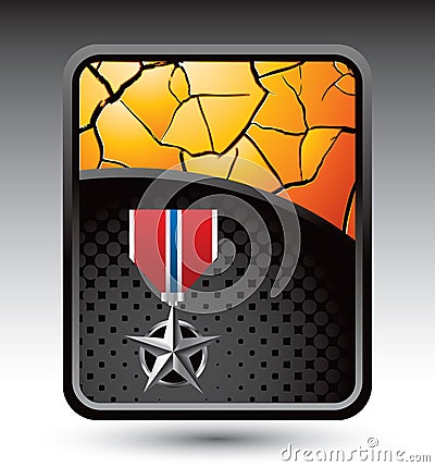 Military medal on cracked gold backdrop Vector Illustration