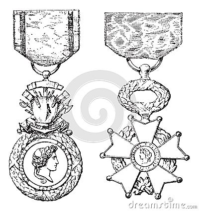 Military Medal, Cross of the Legion of Honor, vintage engraving Vector Illustration