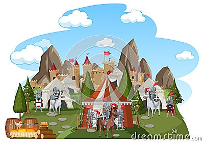 Military medieval camp on white background Vector Illustration