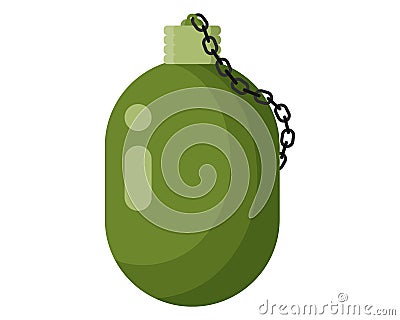 Military metal water bottle. Soldier green olive flask. Touristic equipment for camping and tourism Vector Illustration