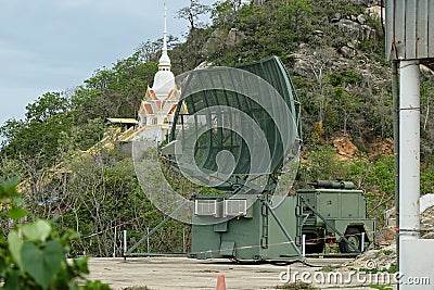 Military mobile radar station on the hill near Hua Hin city,Thailand Stock Photo