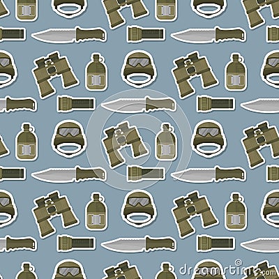 Military modern camouflage helmet army protection seamless pattern background soldier uniform hat protective steel armed Vector Illustration