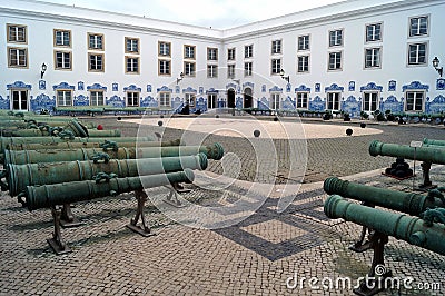 Military Museum, inner courtyard lined up with the old cannons, Lisbon, Portugal Editorial Stock Photo