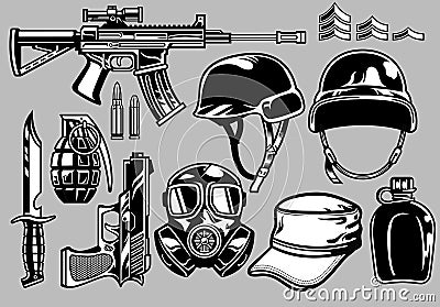 Military objects set Vector Illustration