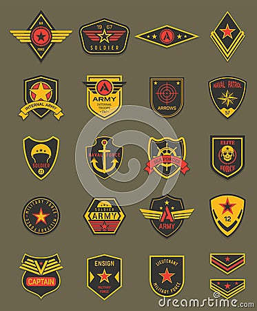 Military patches, army chevrons, air forces shields Vector Illustration