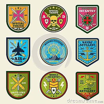 Military patches vector set. Army forces emblems and labels Vector Illustration