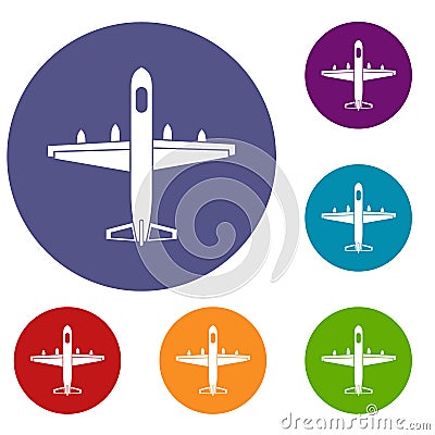 Military plane icons set Vector Illustration