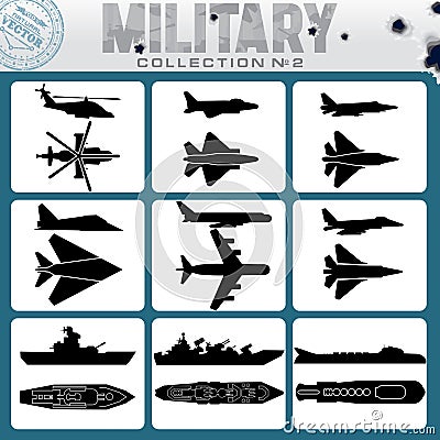 Military Planes and Warships Vector Illustration