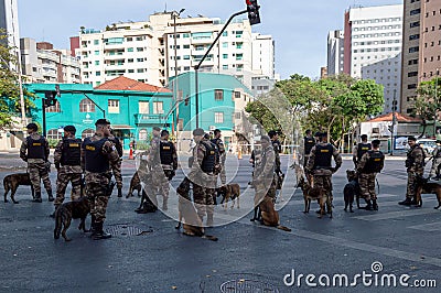 Military police soldiers with their dogs in city of Belo Horizonte preparing for the commemorative Editorial Stock Photo