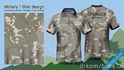 Military polo t-shirt design, with camouflage print clothes for jungle, hiking trekking or hunter, Vector eps10 file Vector Illustration