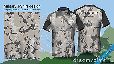 Military polo t-shirt design, with camouflage print clothes for jungle, hiking trekking or hunter, Vector eps10 file Vector Illustration