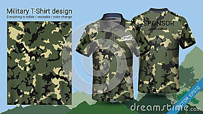 Military polo t-shirt design, with camouflage print clothes for jungle, hiking trekking or hunter, Vector eps10 file Vector Illustration