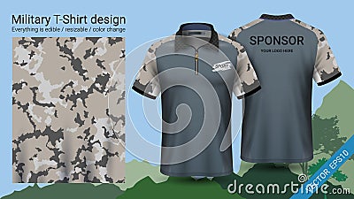 Military polo t-shirt design, with camouflage print clothes for jungle, hiking trekking or hunter, Vector eps10 file Vector Illustration