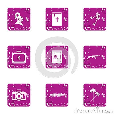 Military protection icons set, grunge style Vector Illustration