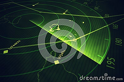 Military radar screen is scanning air traffic. 3D rendered illustration Cartoon Illustration