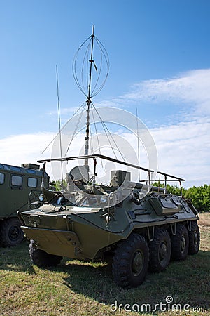 Military radio systems. Tactical vehicle communication system. Stock Photo