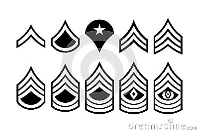 Military Ranks Stripes and Chevrons. Vector Set Army Insignia Vector Illustration