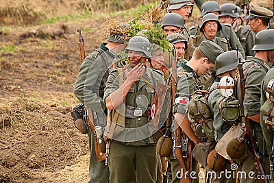 Military re - enactors in German uniform world war II. German soldiers. Editorial Stock Photo