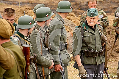 Military re - enactors in German uniform world war II. German soldiers. Editorial Stock Photo